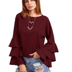 Round Neck Ruffle Long Sleeve Blouse